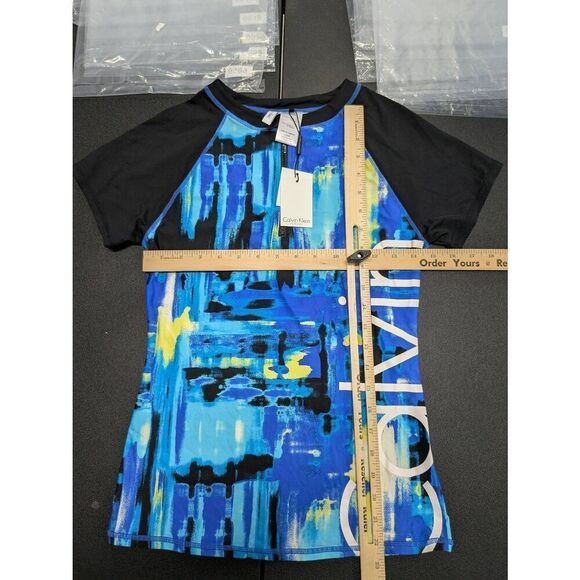 NWT Calvin Klein Partial Zip Printed Rash Guard Women's Large - Picture 8 of 9